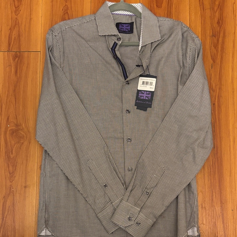 Michelsons of London Men's Black and White Checkered Shirt